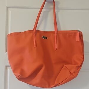 Lacoste Bright Orange Zip Tote with Crocodile Logo
